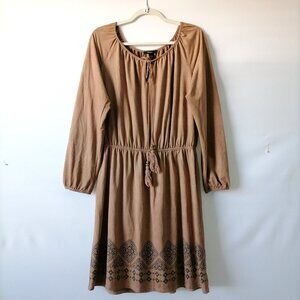 Expresso Womens Tan Brown Tassel Drawstring Waist Fit & Flare Tunic Dress Size L